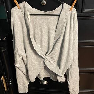 Light Gray Twist-Front Long Sleeve Top